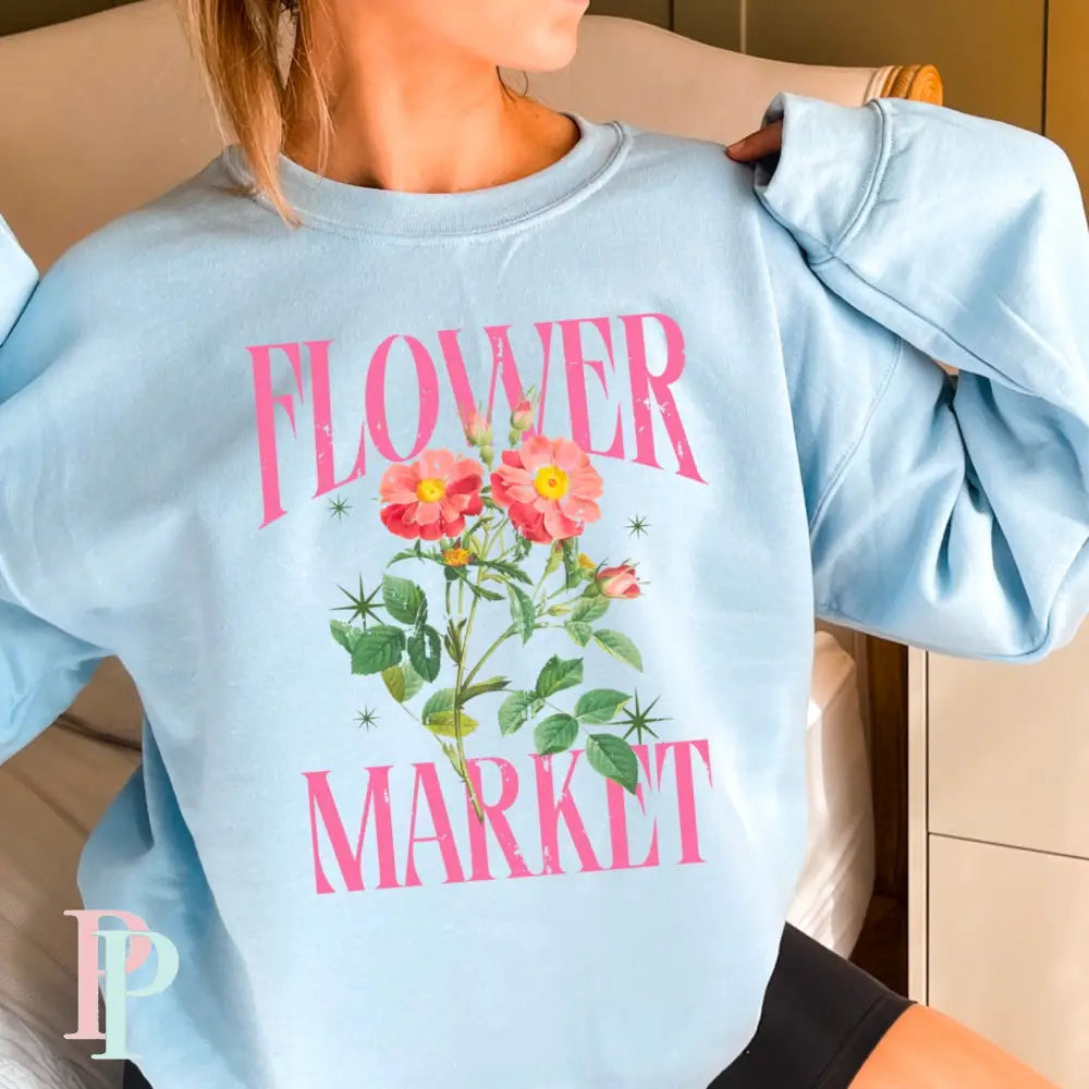Flower Market Crewneck Sweatshirt Light Blue / Small