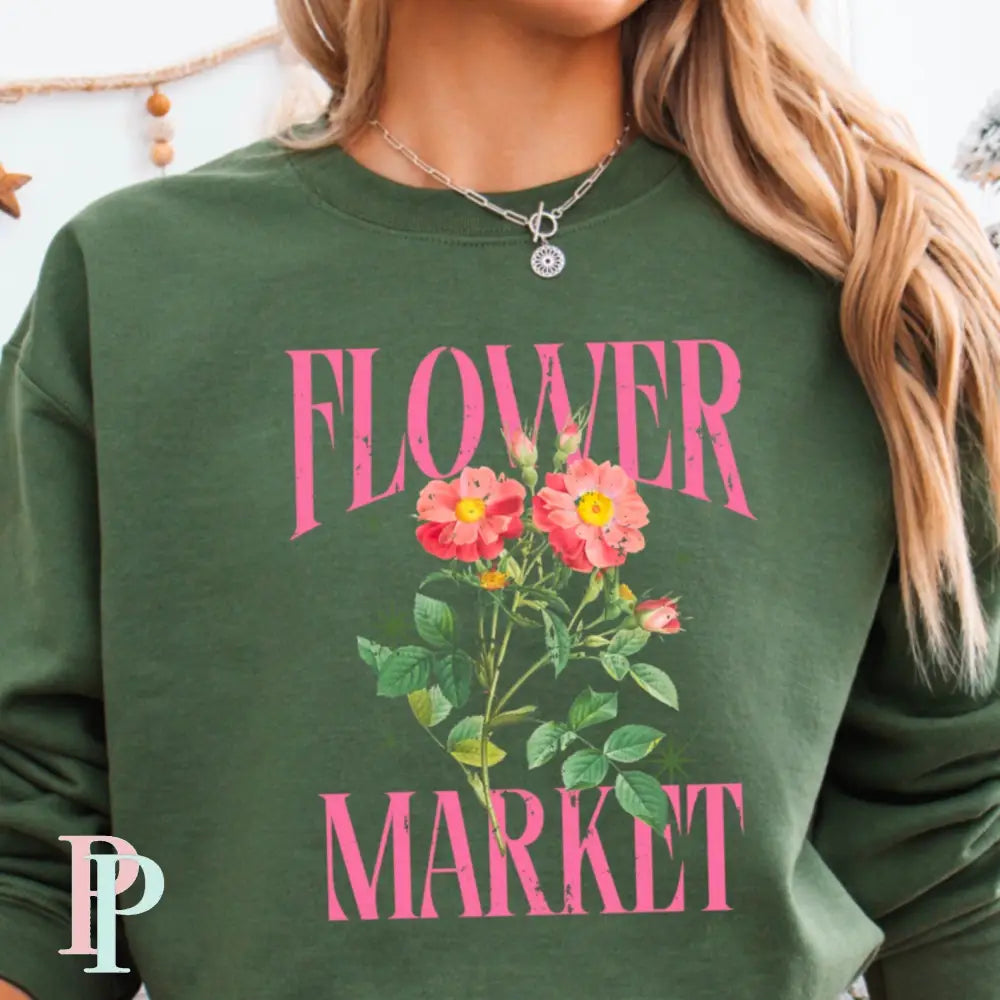Flower Market Crewneck Sweatshirt Military Green / Small