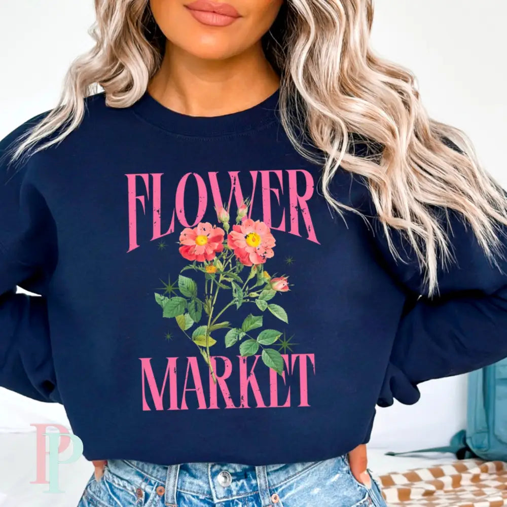 Flower Market Crewneck Sweatshirt Navy / Small