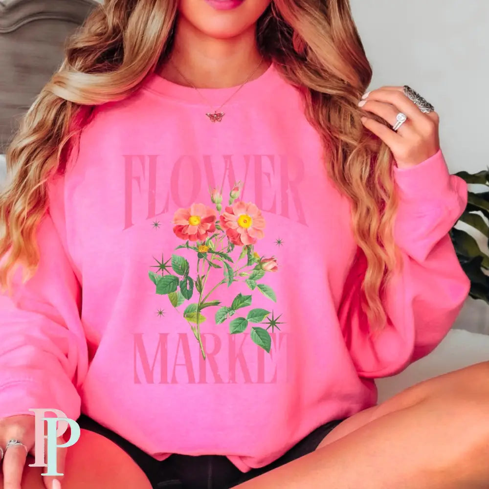 Flower Market Crewneck Sweatshirt Neon Pink / Small