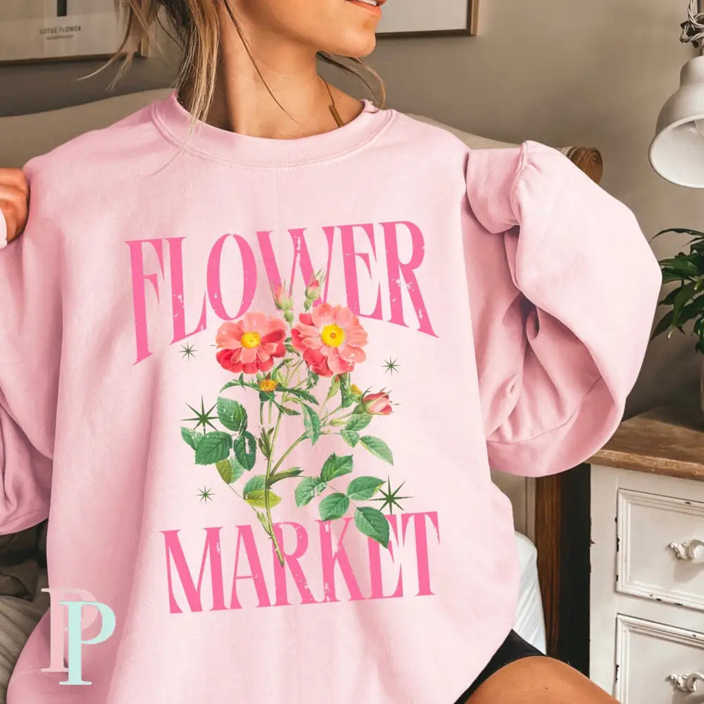 Flower Market Crewneck Sweatshirt Pink / Small