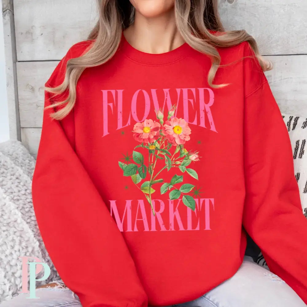Flower Market Crewneck Sweatshirt Red / Small