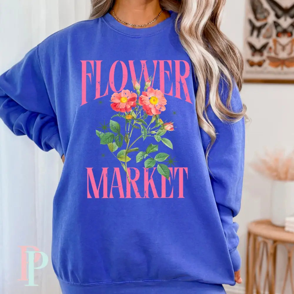 Flower Market Crewneck Sweatshirt Royal Blue / Small