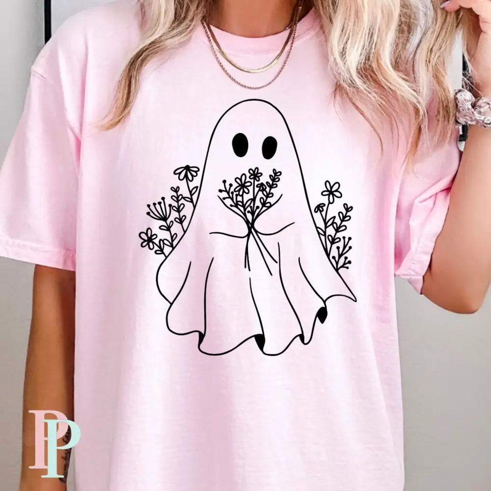 Halloween Comfort Color Graphic Tee Bouquet Ghost