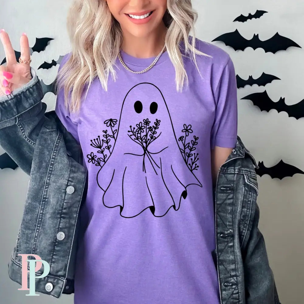 Halloween Comfort Color Graphic Tee Bouquet Ghost