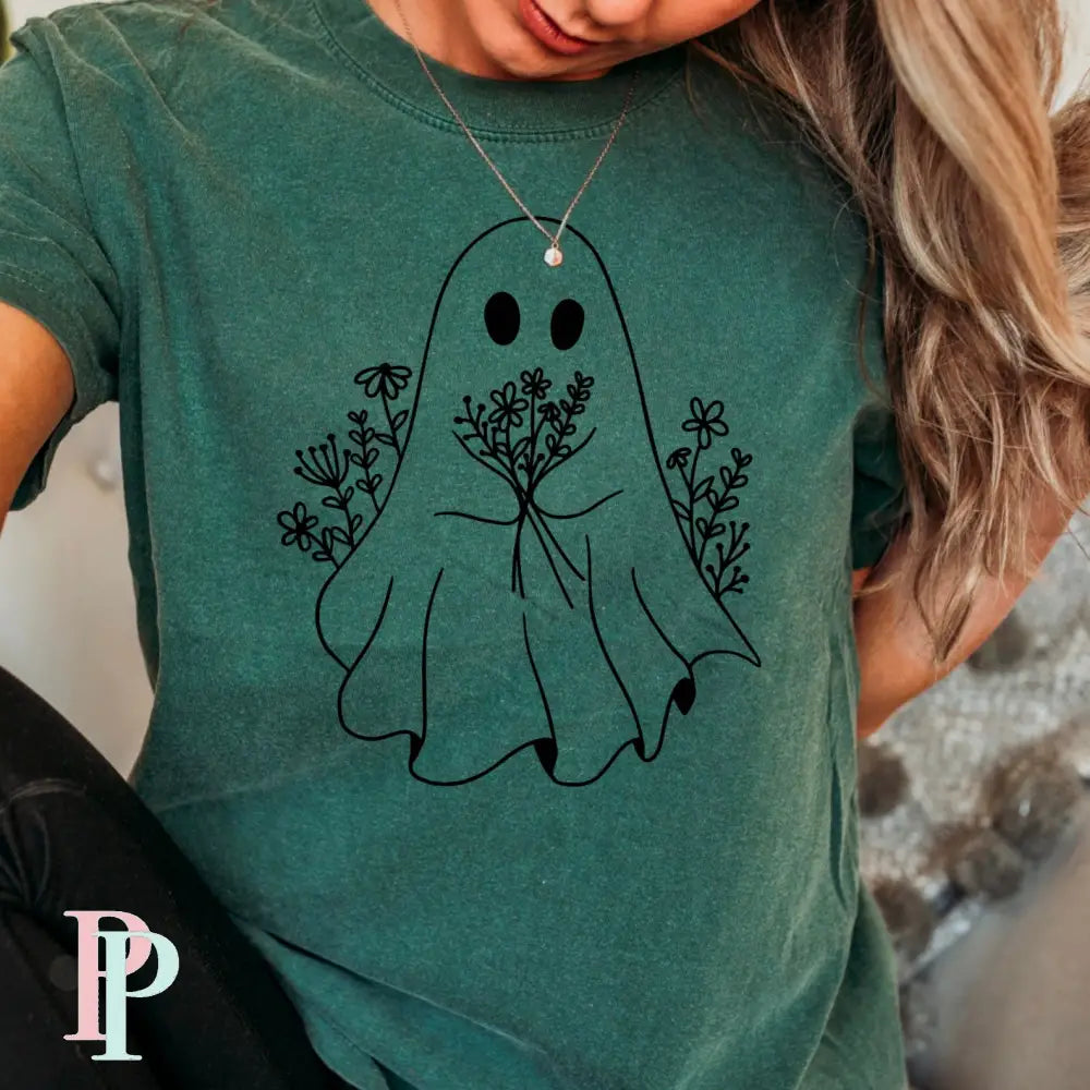 Halloween Comfort Color Graphic Tee Bouquet Ghost