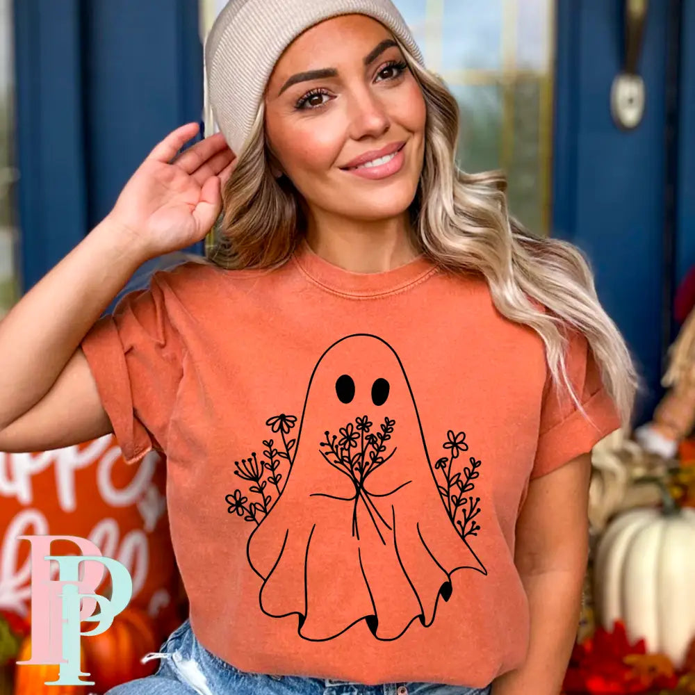 Halloween Comfort Color Graphic Tee Bouquet Ghost