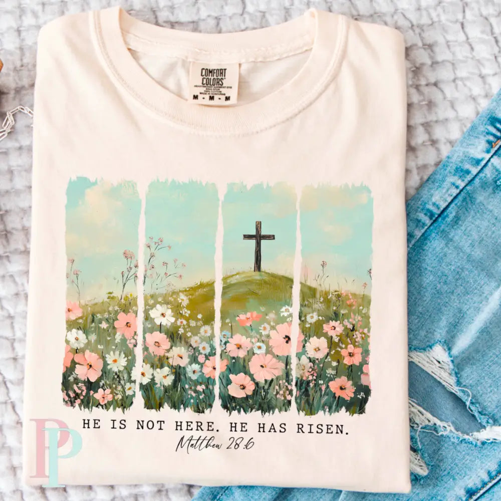 He Is Not Here He Has Risen Comfort Color Graphic Tee SMALL / IVORY