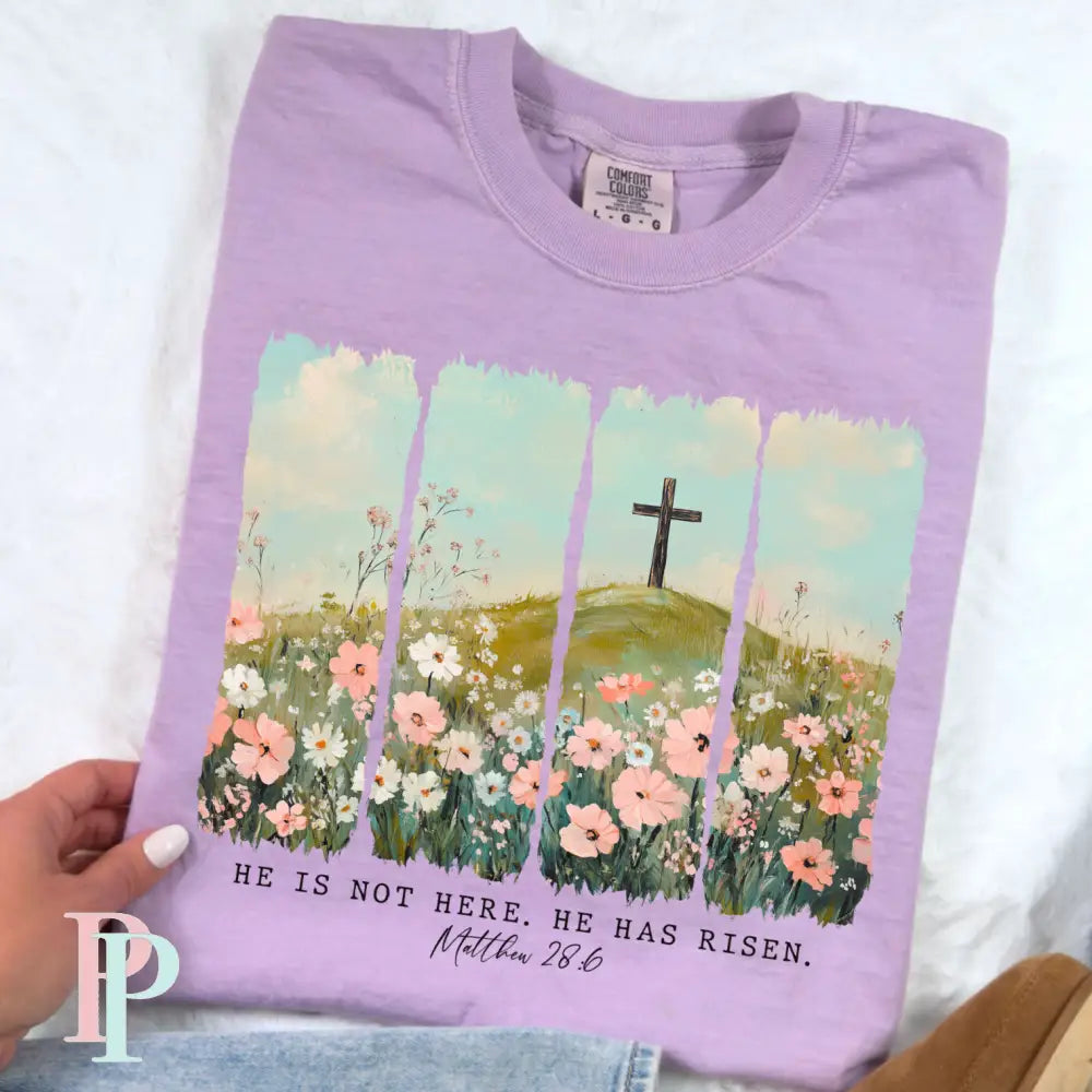 He Is Not Here He Has Risen Comfort Color Graphic Tee SMALL / ORCHID