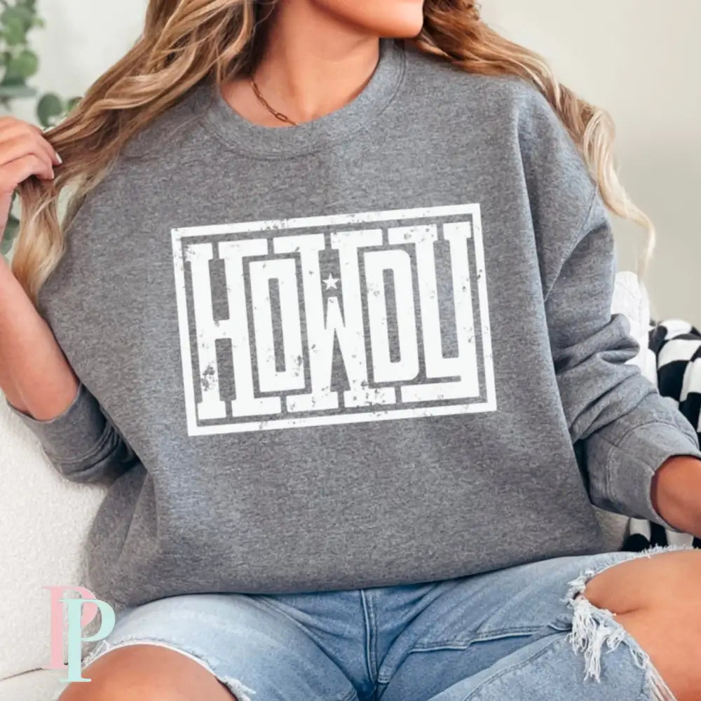 Howdy Crewneck Sweatshirt Dark Heather Gray / Small