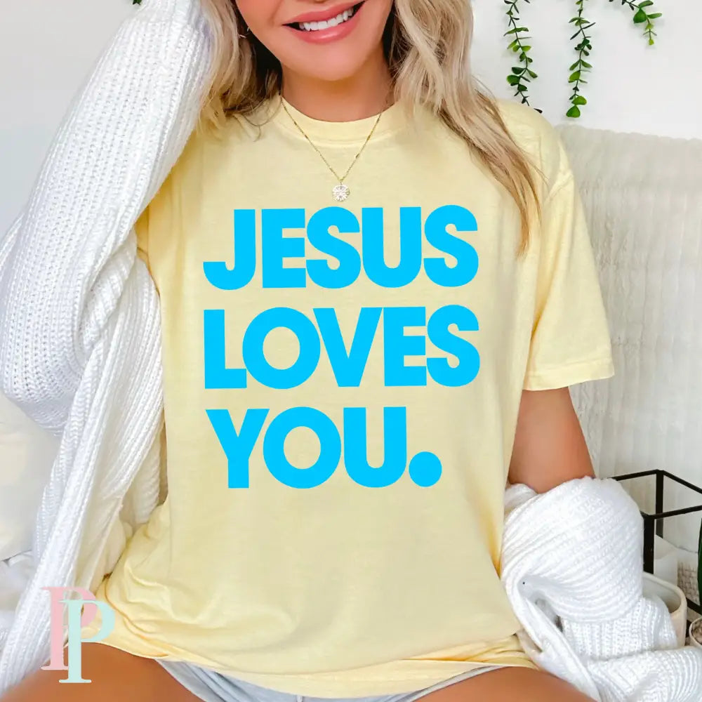 Jesus Loves You Comfort Color Graphic Tee BANANA / SMALL