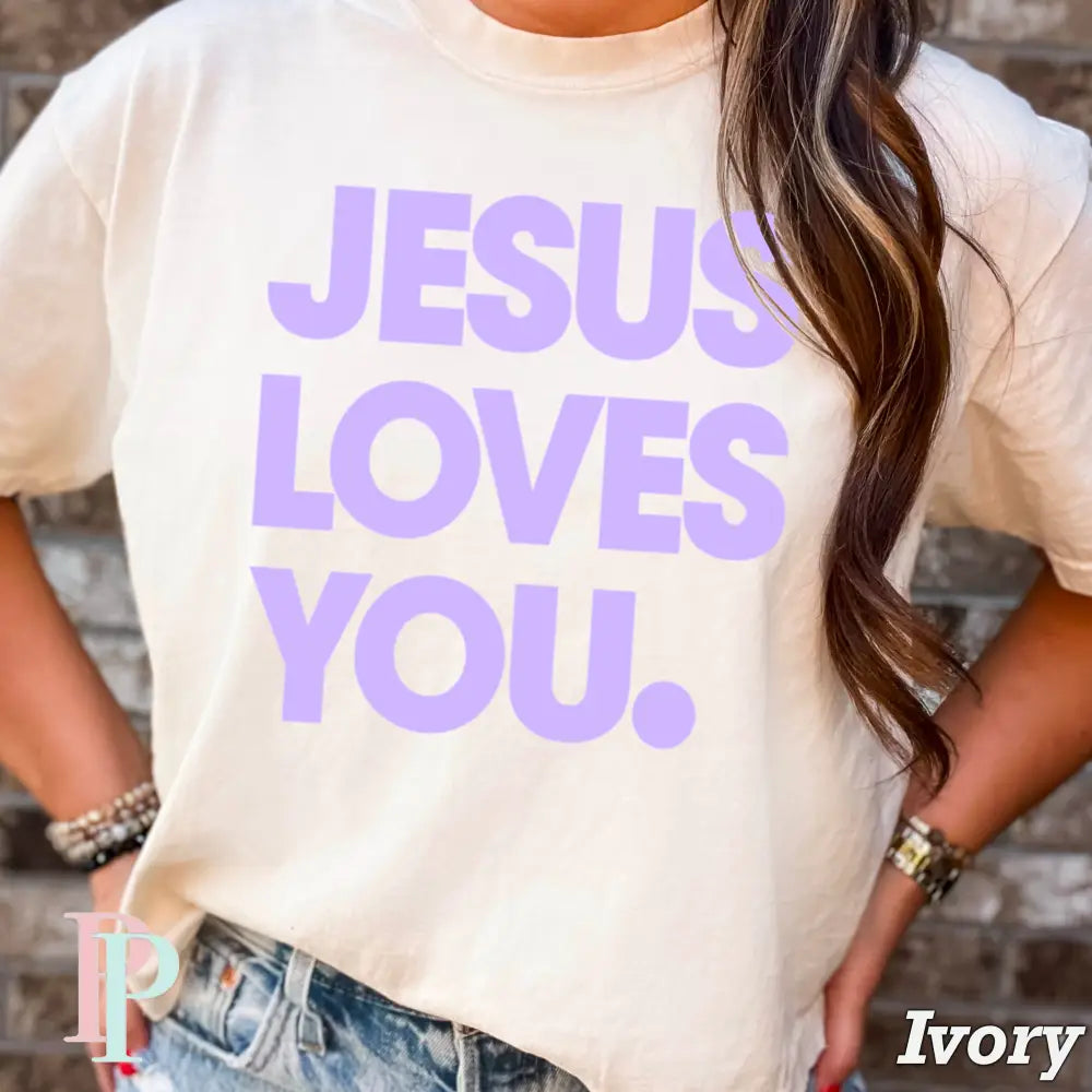 Jesus Loves You Comfort Color Graphic Tee IVORY / SMALL