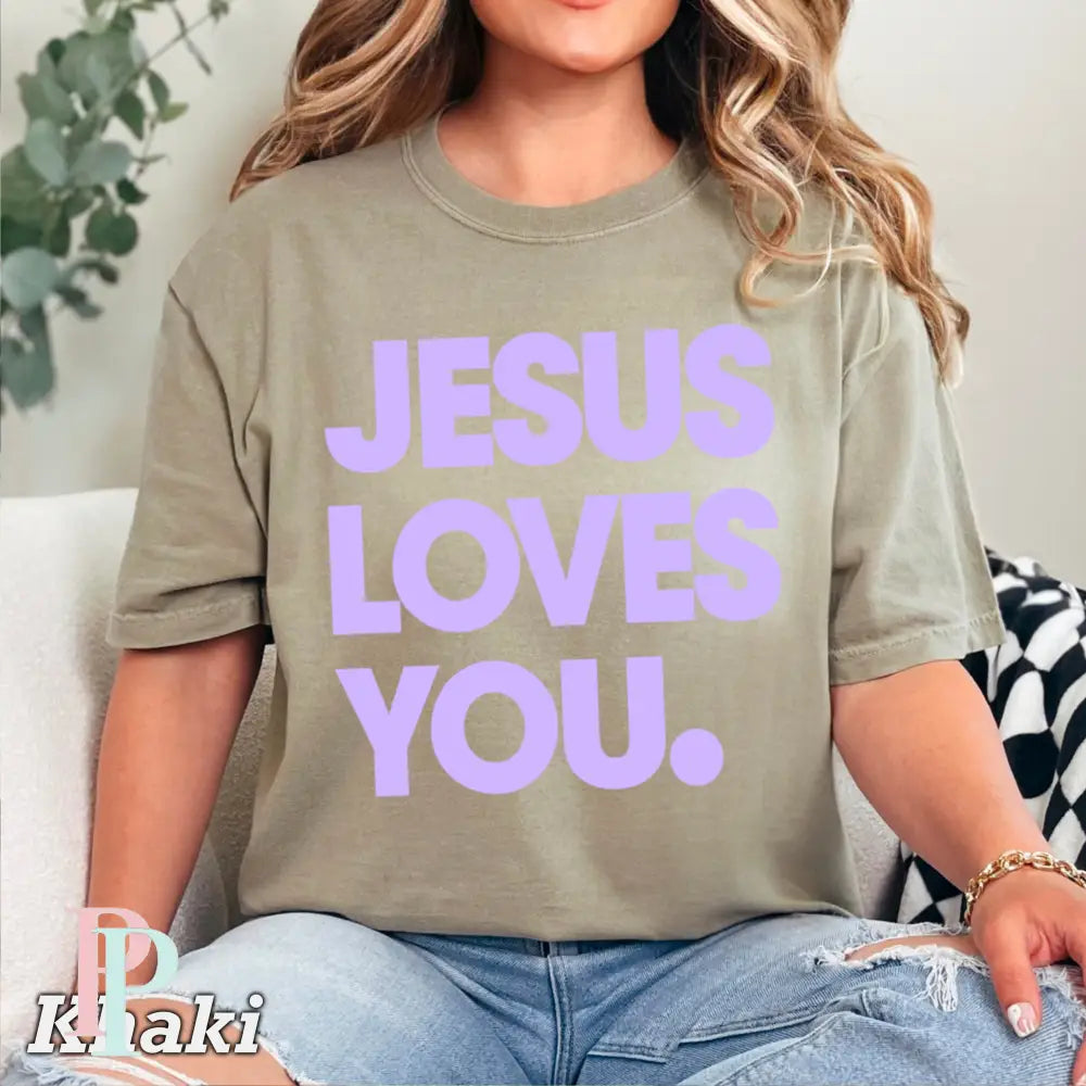 Jesus Loves You Comfort Color Graphic Tee KHAKI / SMALL