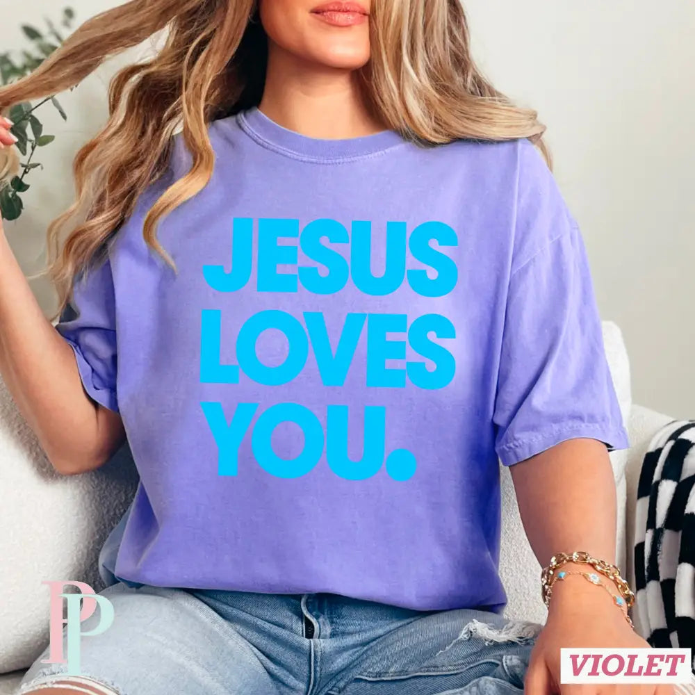 Jesus Loves You Comfort Color Graphic Tee VIOLET / SMALL