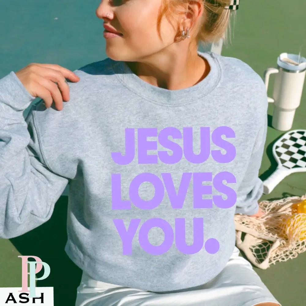 Jesus Loves You Crewneck Sweatshirt Ash / Small