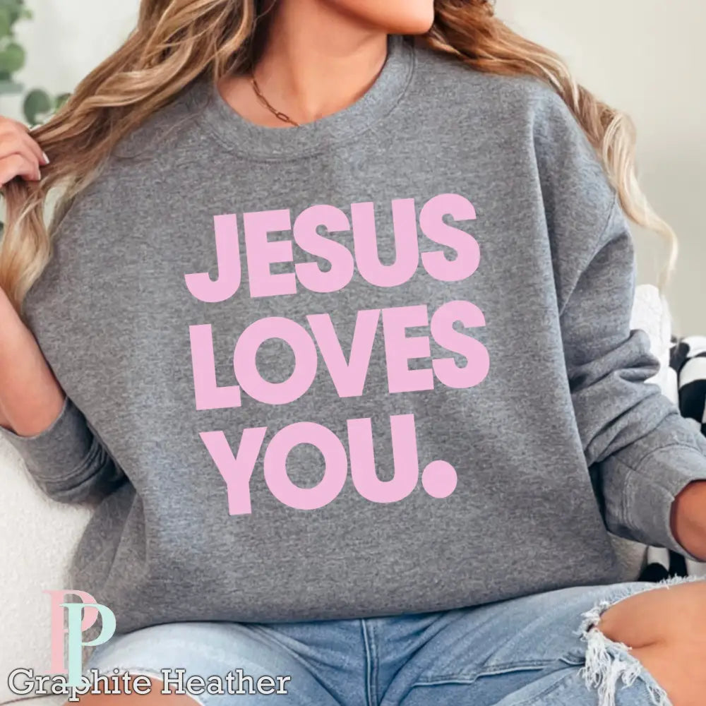 Jesus Loves You Crewneck Sweatshirt Dark Heather Gray / Small