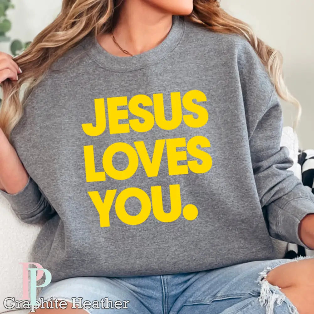 Jesus Loves You Crewneck Sweatshirt Dark Heather Gray / Small