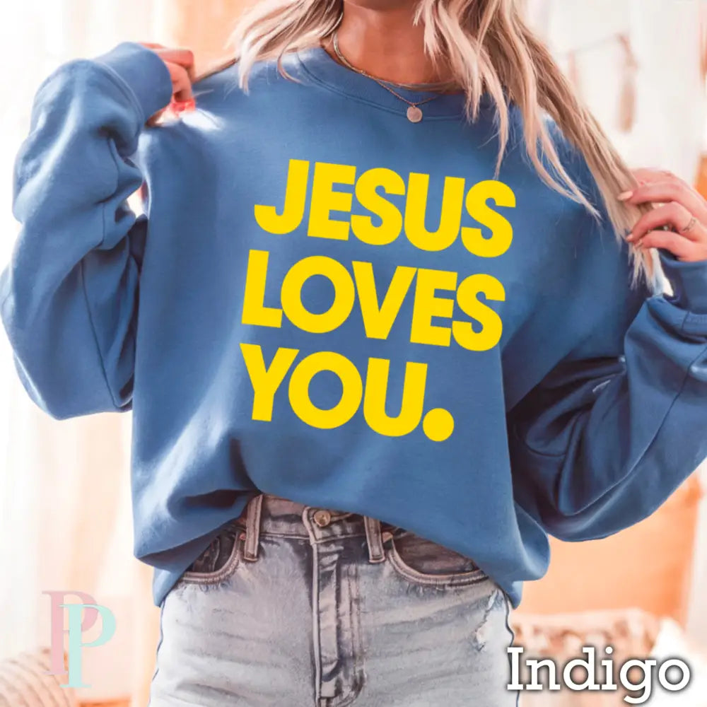 Jesus Loves You Crewneck Sweatshirt Indigo / Small