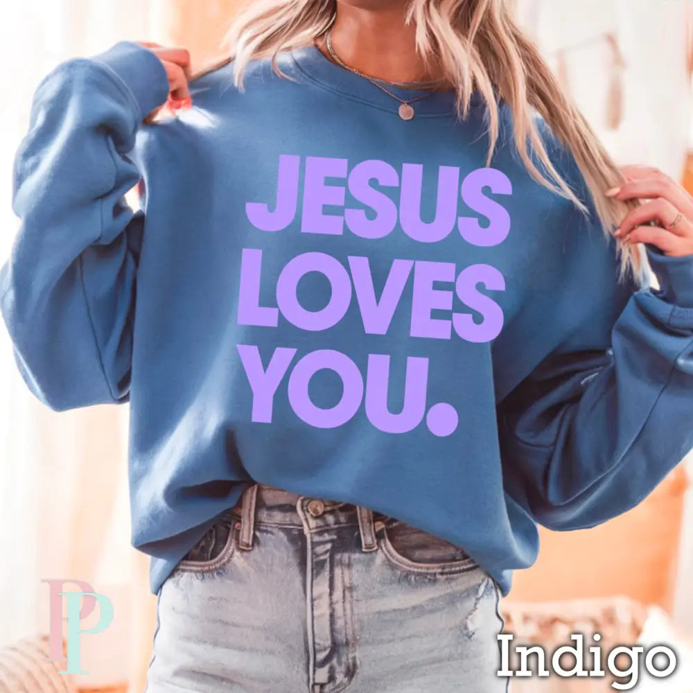 Jesus Loves You Crewneck Sweatshirt Indigo / Small