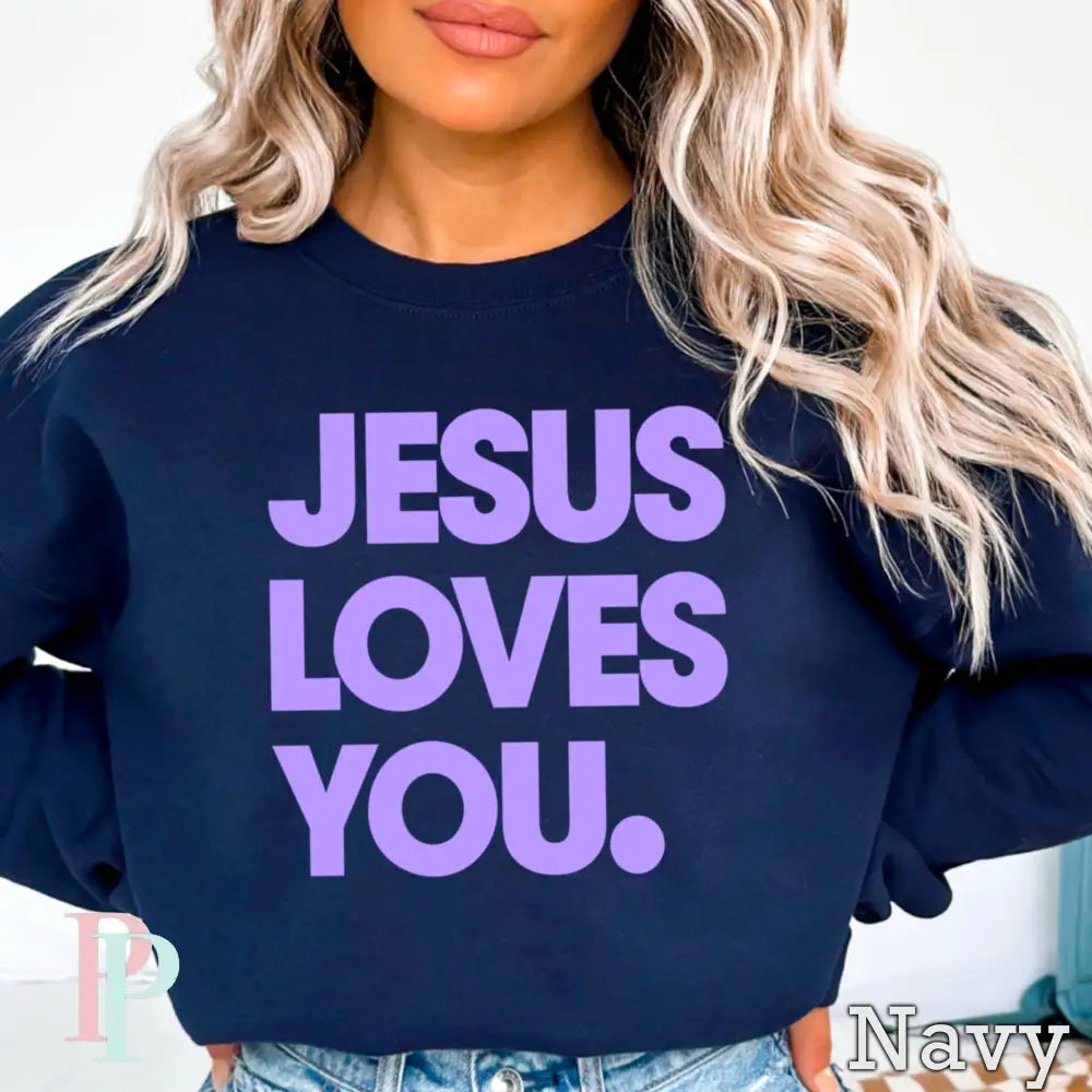 Jesus Loves You Crewneck Sweatshirt Navy / Small