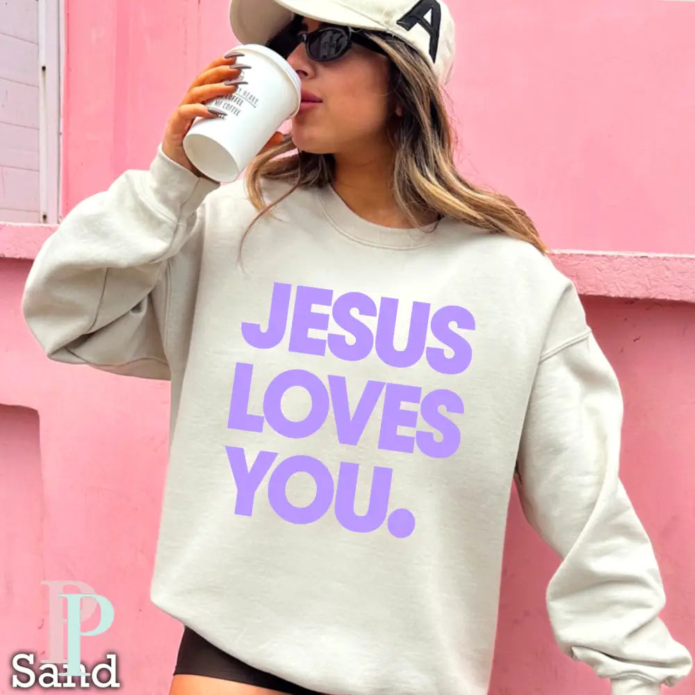Jesus Loves You Crewneck Sweatshirt Sand / Small