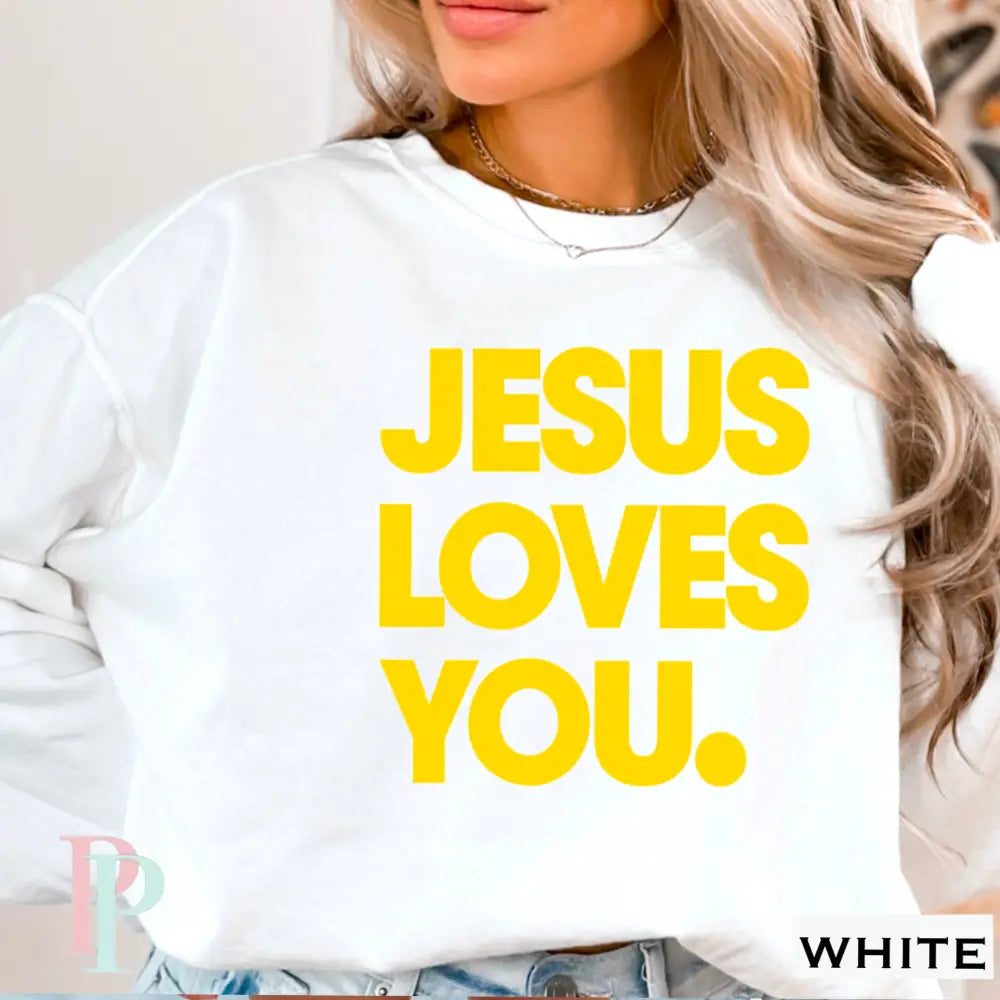 Jesus Loves You Crewneck Sweatshirt White / Small