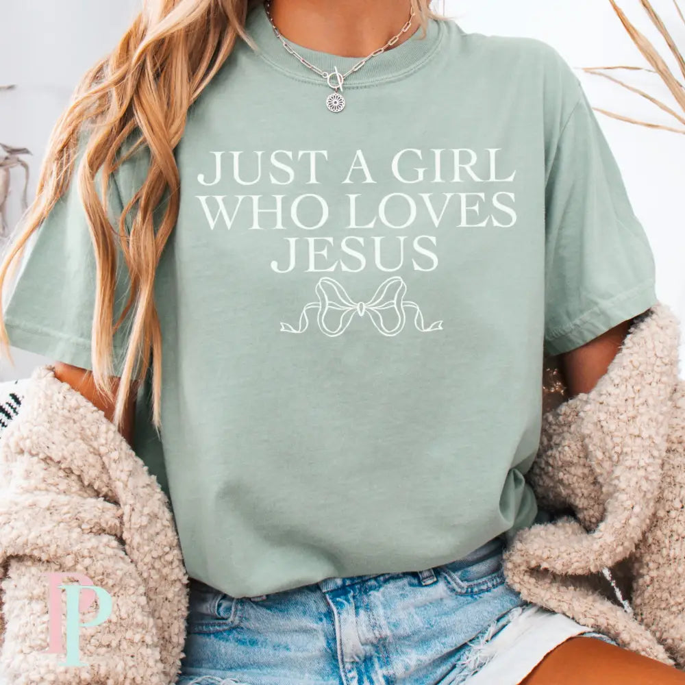 Just A Girl Who Loves Jesus Coquette Bow Screen Print Transfer
