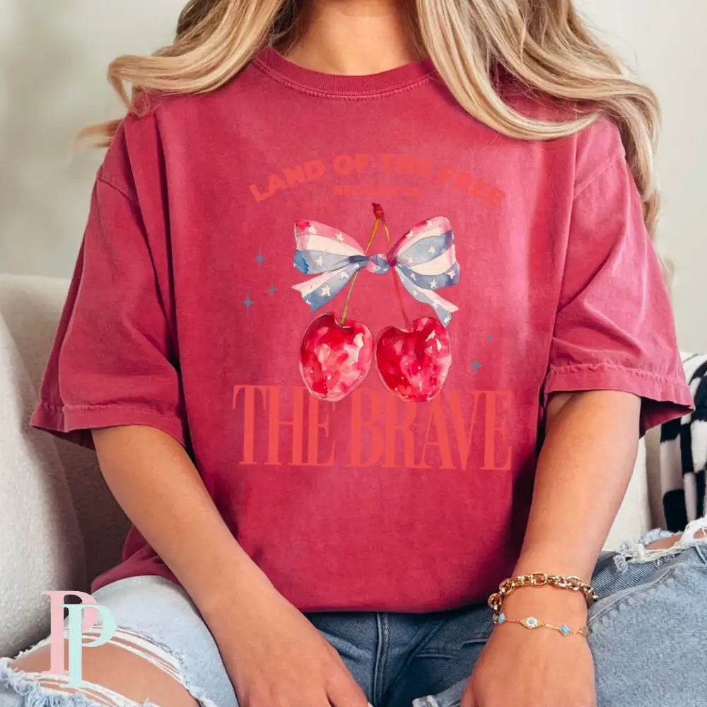 Land Of The Free Because Of The Brave Comfort Color Graphic Tee SMALL / CRIMSON