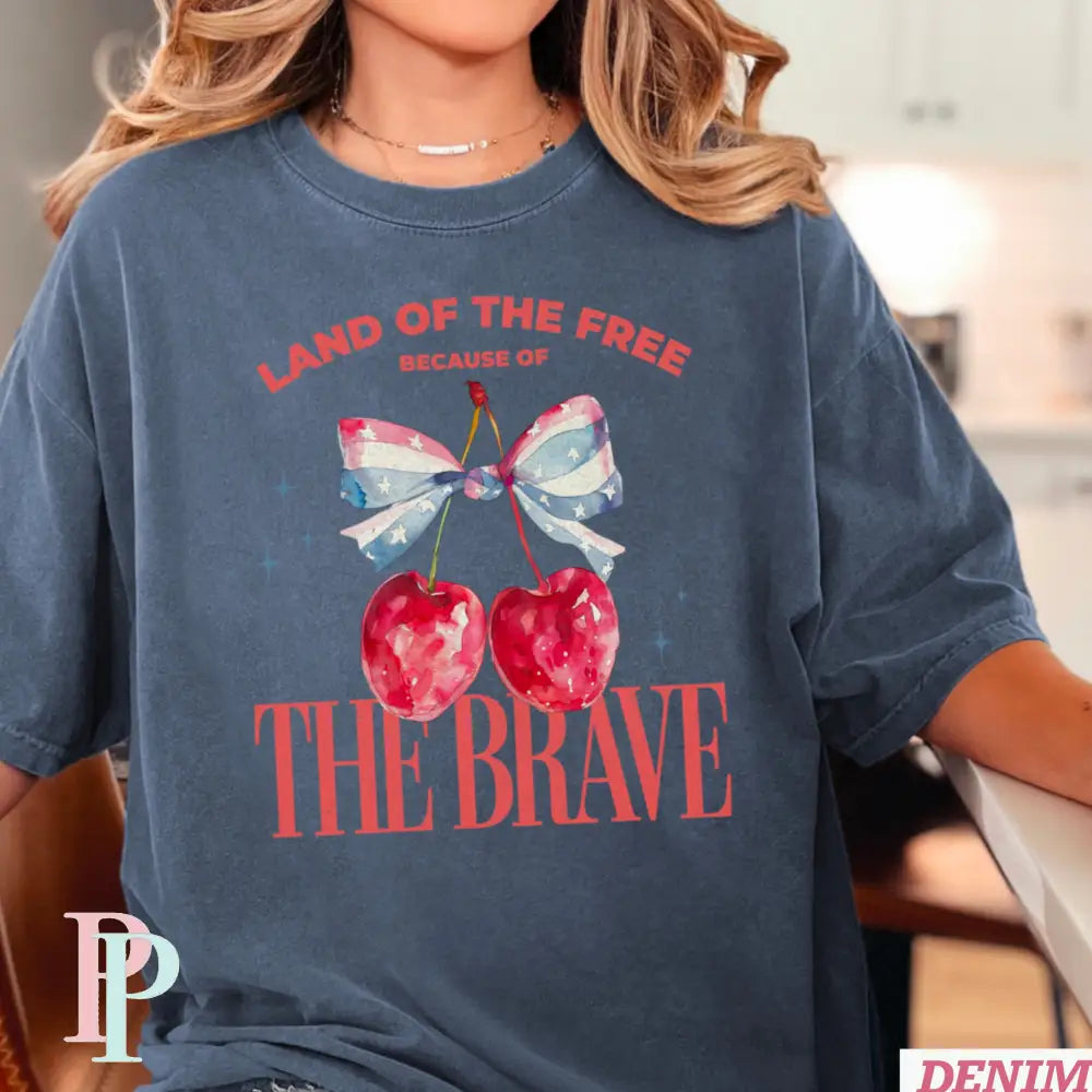 Land Of The Free Because Of The Brave Comfort Color Graphic Tee SMALL / DENIM