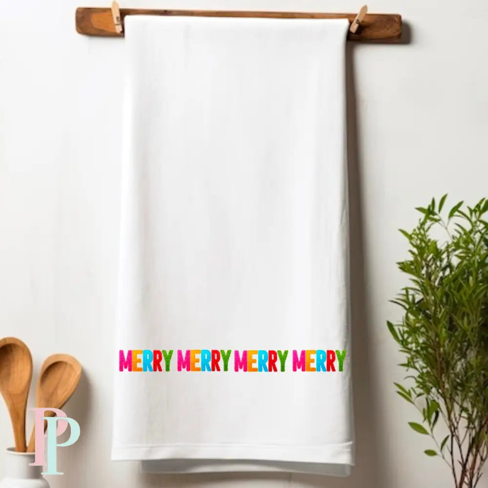 Merry Faux Tinsel Set Of 4 Tea Towel/ Hat DTF Transfer