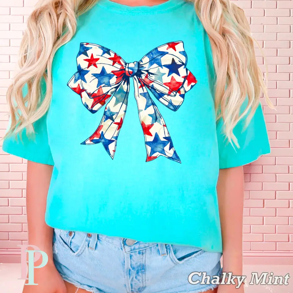 Patriotic Coquette Bow Comfort Color Graphic Tee CHALKY MINT / SMALL