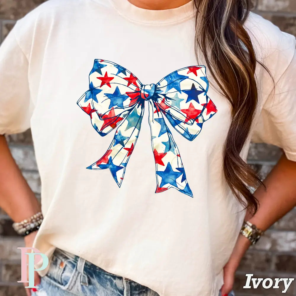 Patriotic Coquette Bow Comfort Color Graphic Tee IVORY / SMALL
