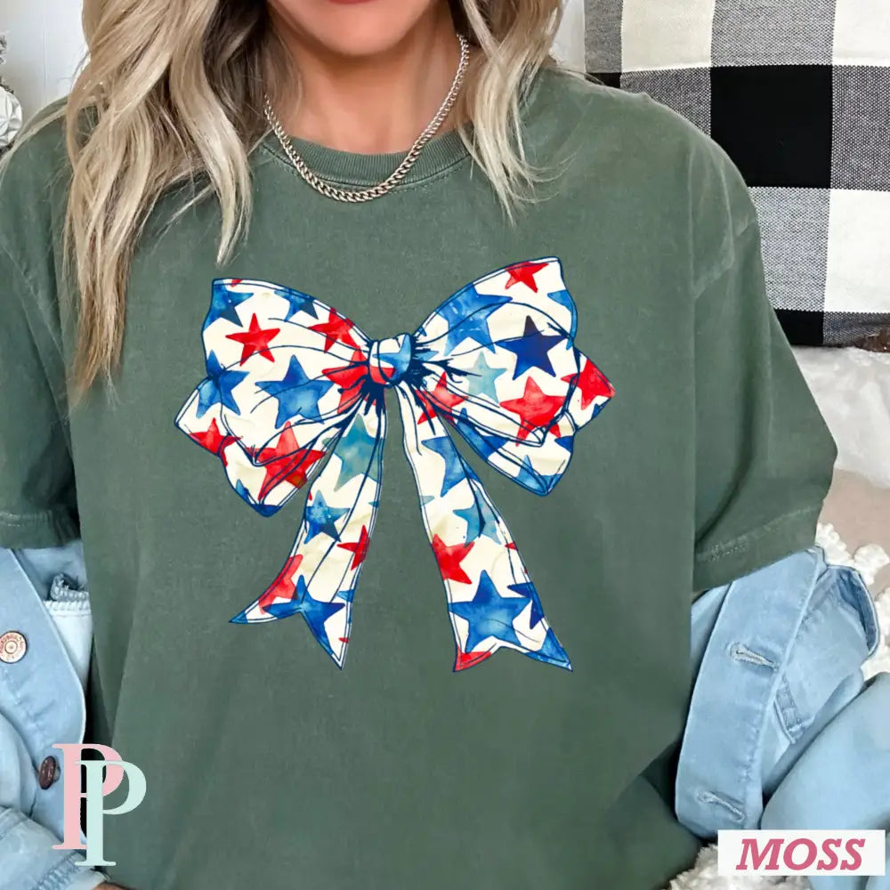 Patriotic Coquette Bow Comfort Color Graphic Tee MOSS / SMALL