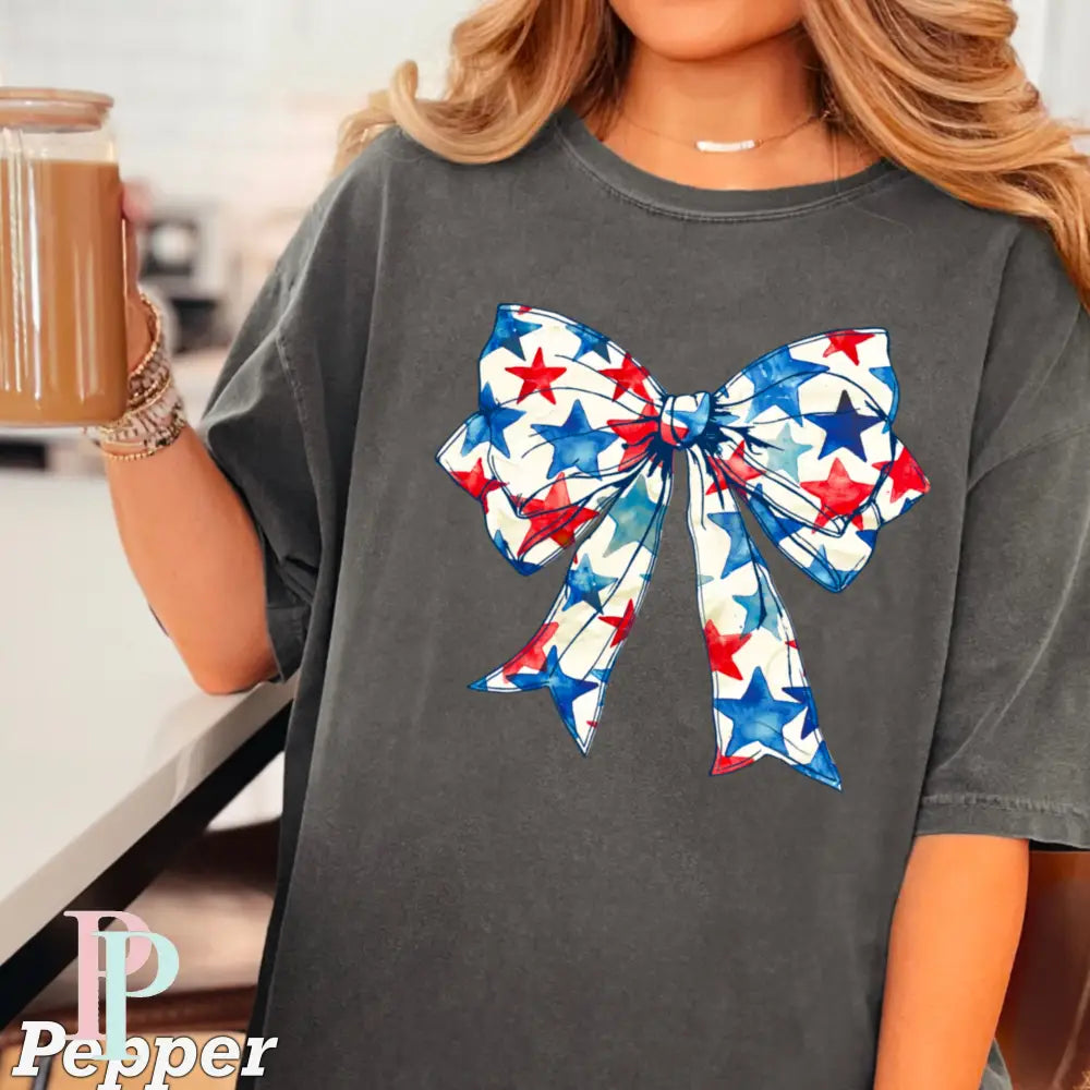 Patriotic Coquette Bow Comfort Color Graphic Tee PEPPER / SMALL