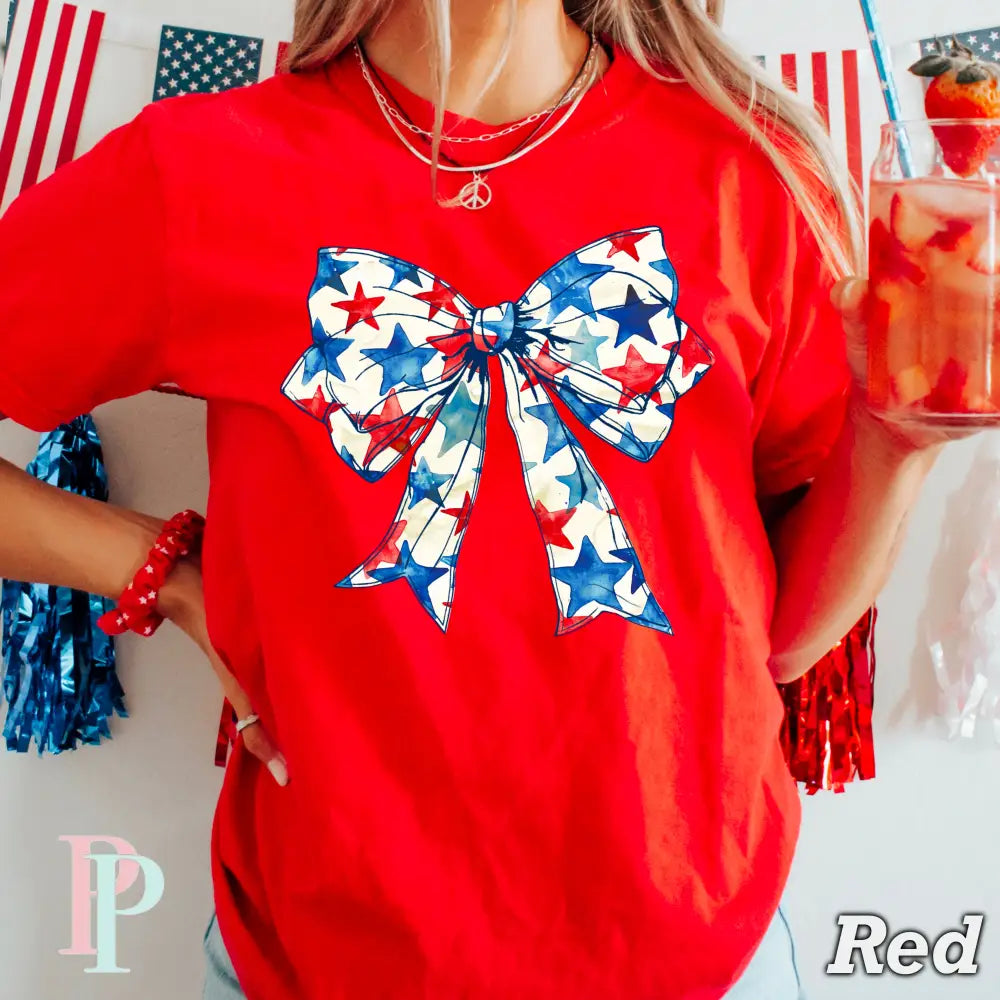 Patriotic Coquette Bow Comfort Color Graphic Tee RED / SMALL