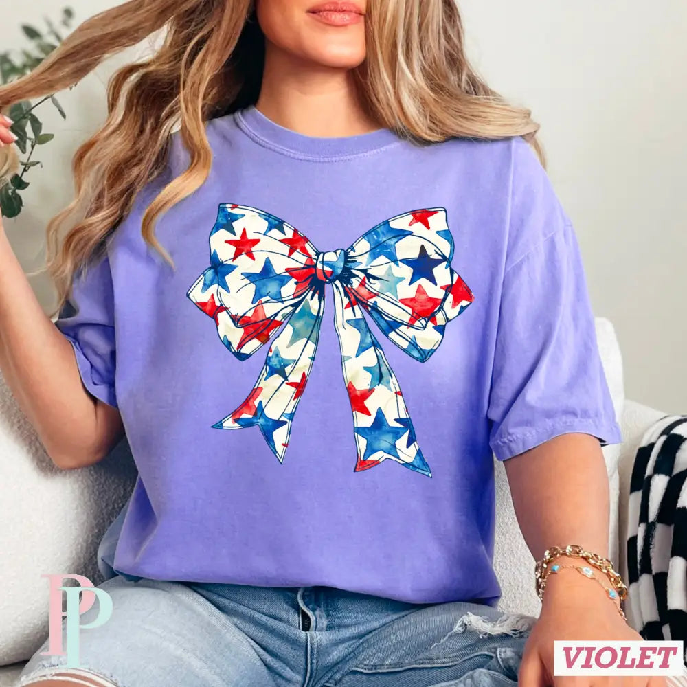 Patriotic Coquette Bow Comfort Color Graphic Tee VIOLET / SMALL