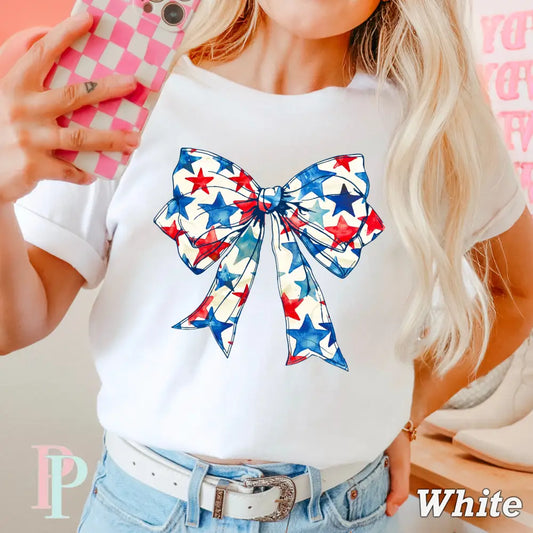 Patriotic Coquette Bow Comfort Color Graphic Tee WHITE / SMALL