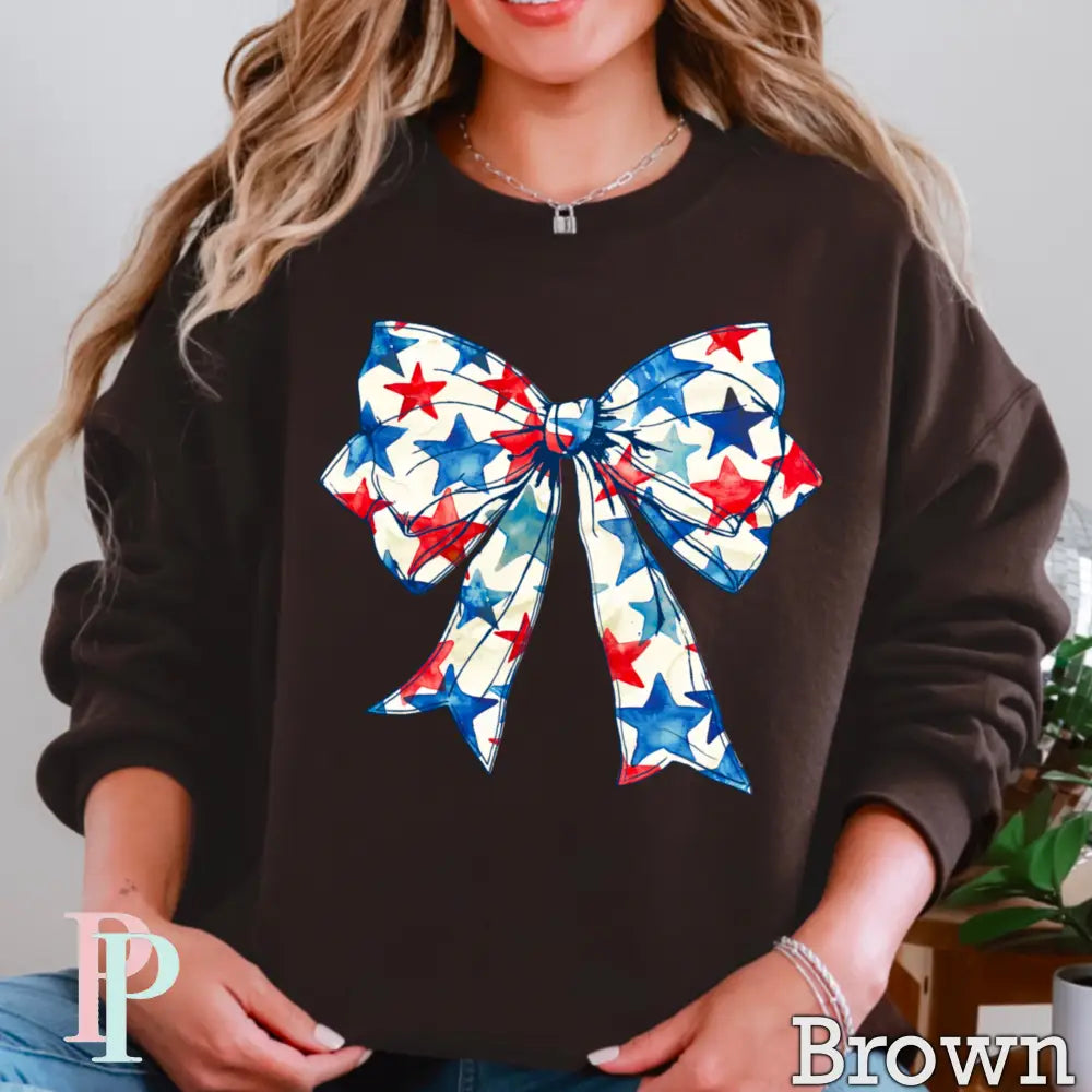 Patriotic Coquette Bow Crewneck Sweatshirt Brown / Small