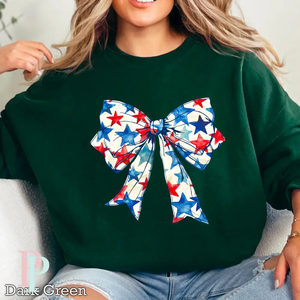 Patriotic Coquette Bow Crewneck Sweatshirt Dark Green / Small
