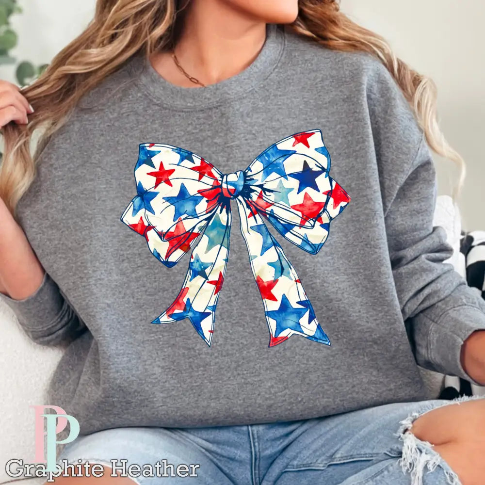 Patriotic Coquette Bow Crewneck Sweatshirt Dark Heather Gray / Small