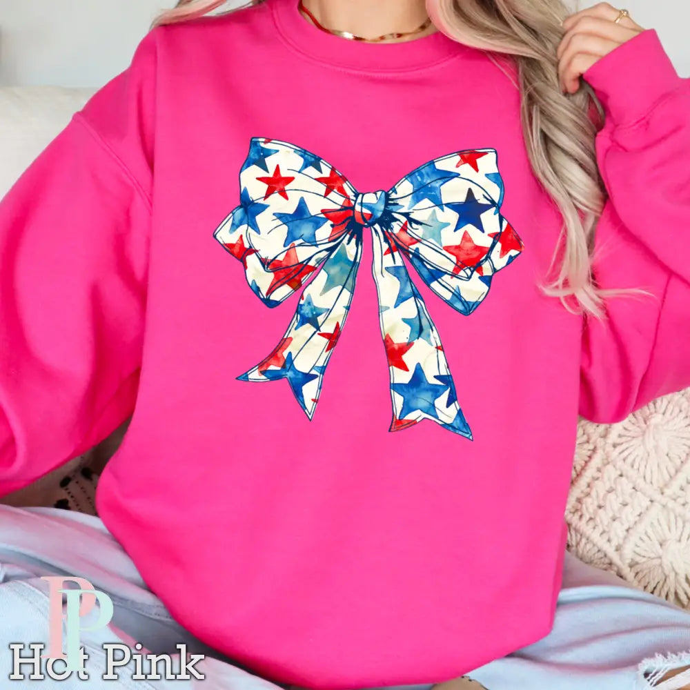 Patriotic Coquette Bow Crewneck Sweatshirt Hot Pink / Small