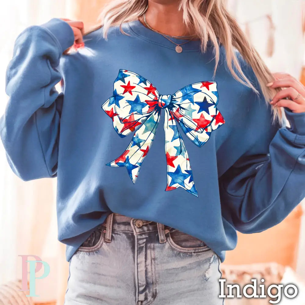 Patriotic Coquette Bow Crewneck Sweatshirt Indigo / Small