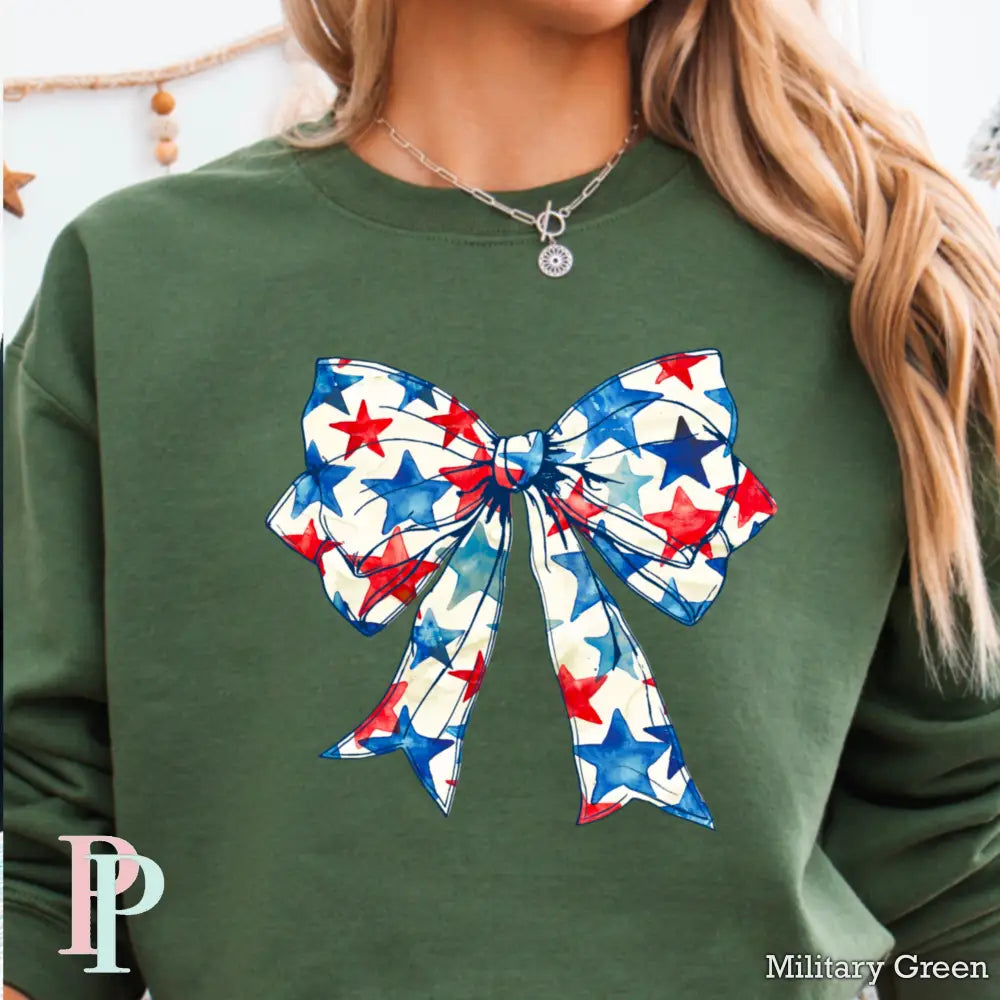 Patriotic Coquette Bow Crewneck Sweatshirt Military Green / Small