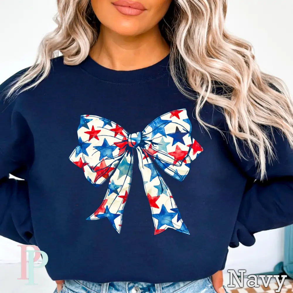 Patriotic Coquette Bow Crewneck Sweatshirt Navy / Small