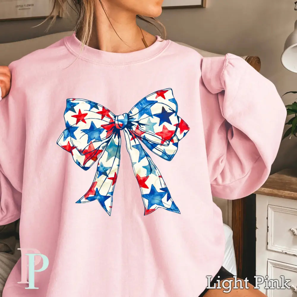 Patriotic Coquette Bow Crewneck Sweatshirt Pink / Small