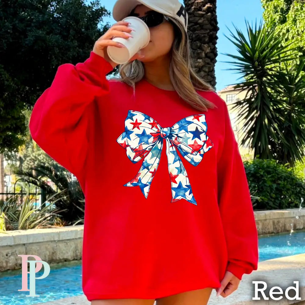 Patriotic Coquette Bow Crewneck Sweatshirt Red / Small