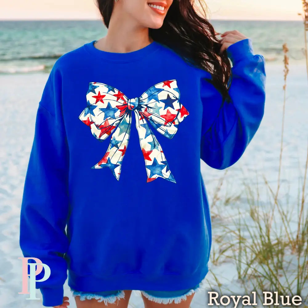 Patriotic Coquette Bow Crewneck Sweatshirt Royal Blue / Small
