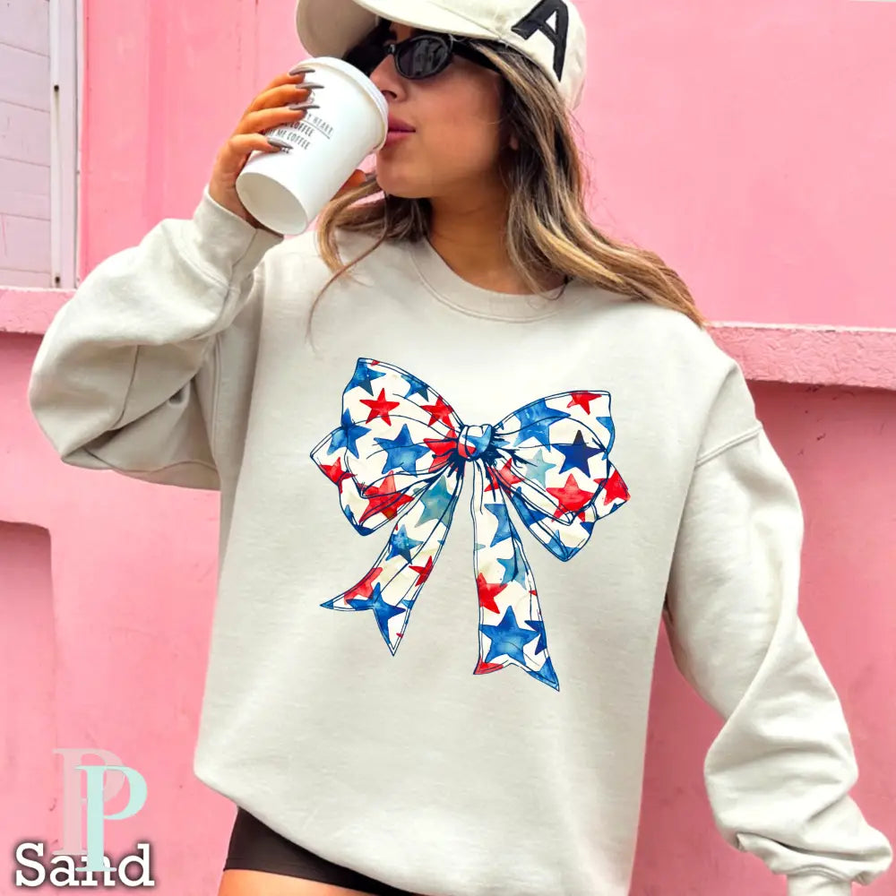 Patriotic Coquette Bow Crewneck Sweatshirt Sand / Small