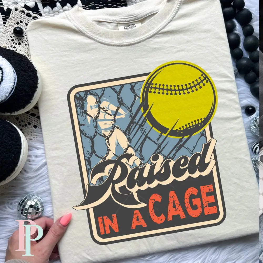Raised In A Cage Softball DTF Transfer