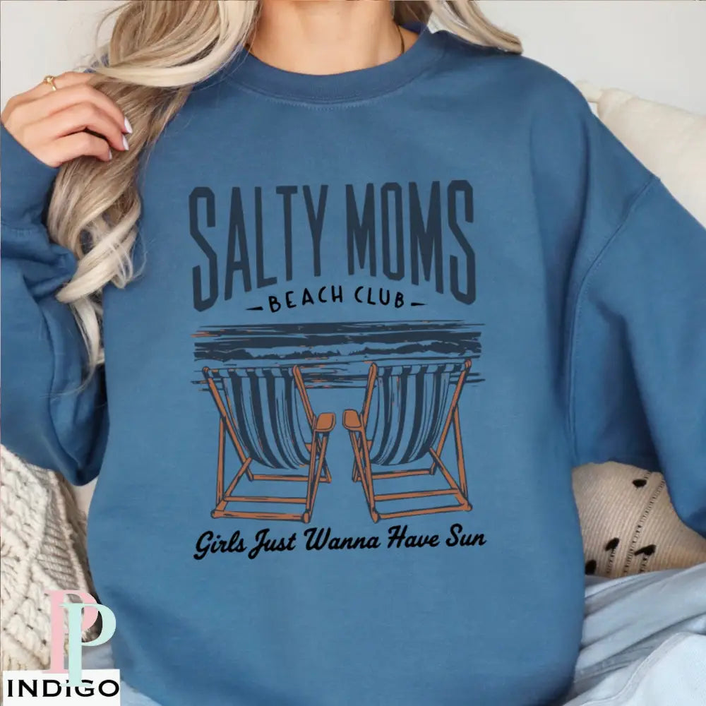 Salty Moms Beach Club Crewneck Sweatshirt Indigo / Small